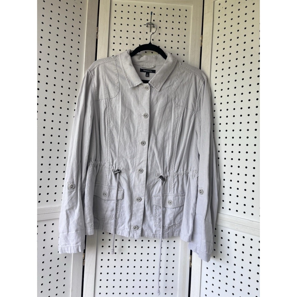 Relativity Jacket Womens XL Linen Blend Casual Pockets Costal Neutral Beige